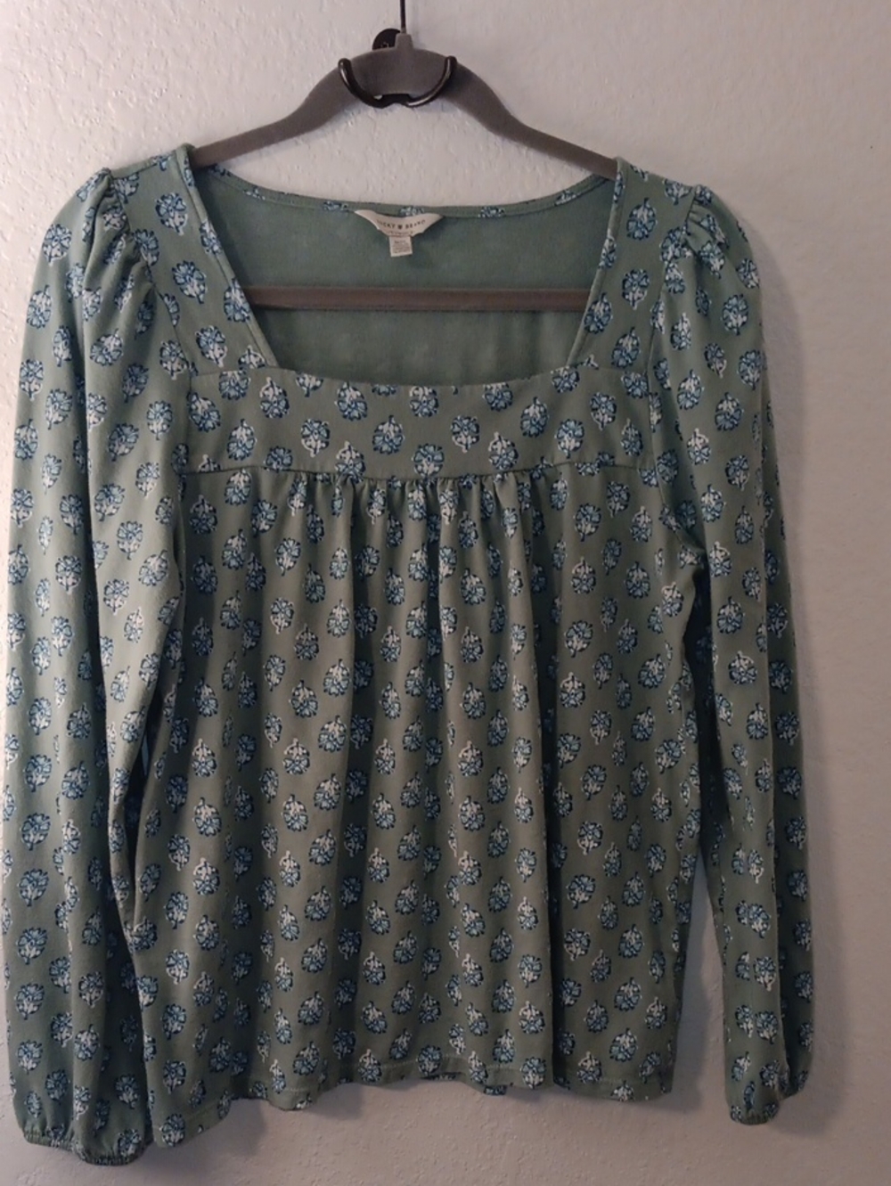 Lucky Brand Teal-Green Knit Top with Light Blue Trim